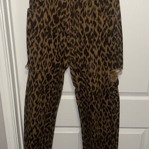 Steve Madden High-Rise Leopard Print Jeans - Brown & Black
